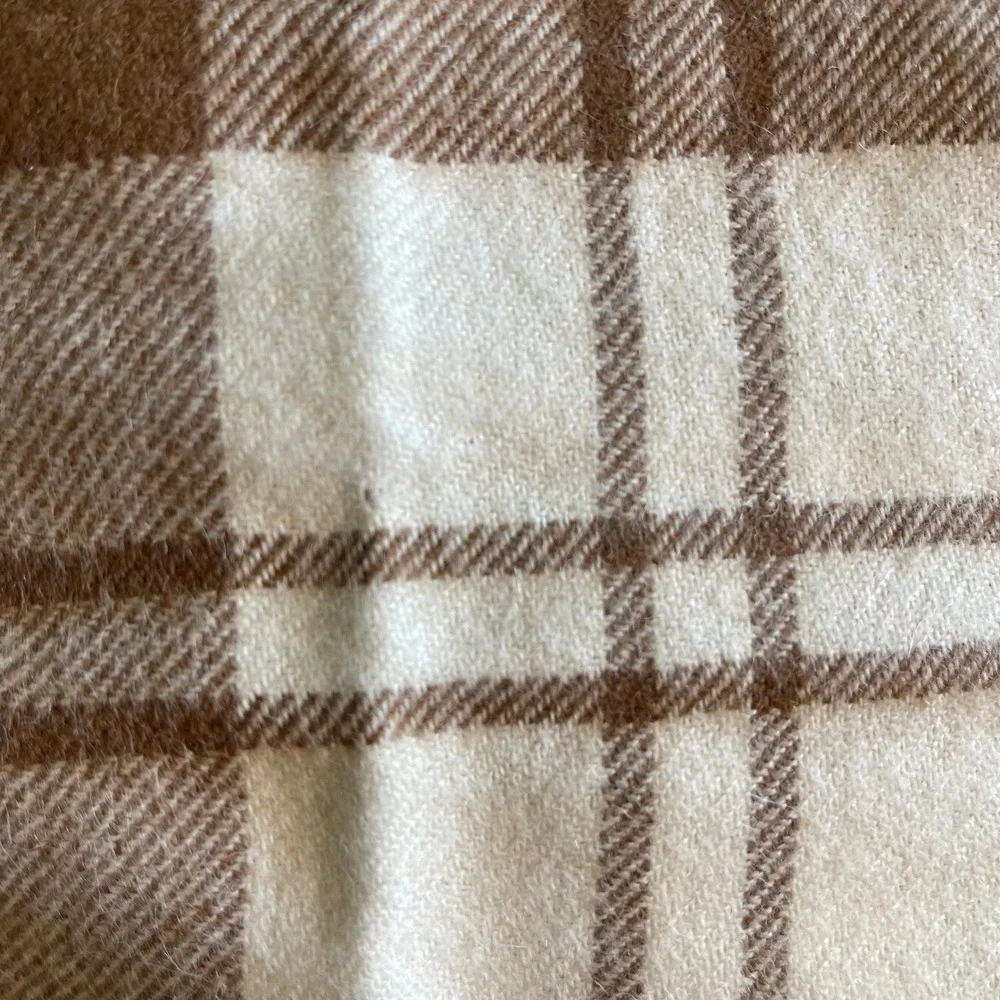 Huallpatex Brown Cream Plaid 100% Baby Alpaca Wool Scarf Fringe Made in Peru Men